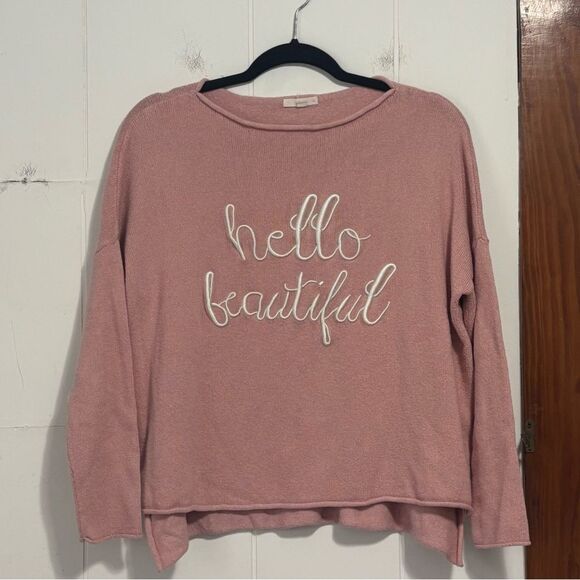 Le Lis Pink Sweater Hello Beautiful Size Small - Picture 1 of 4